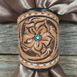 Floral and Teal Dot Leather Wild Rag Slide #LS291