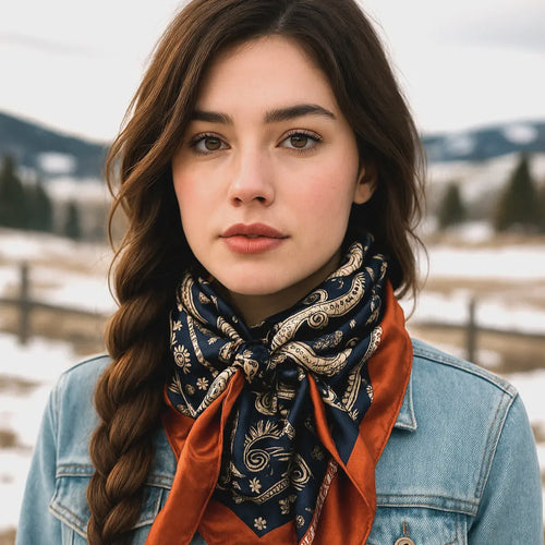 35X35" Navy and Rust Floral Paisley Wild Rag / Scarf WR3386