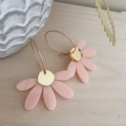 Jumbo Daisy Hoop Earrings | Pale Pink + Gold