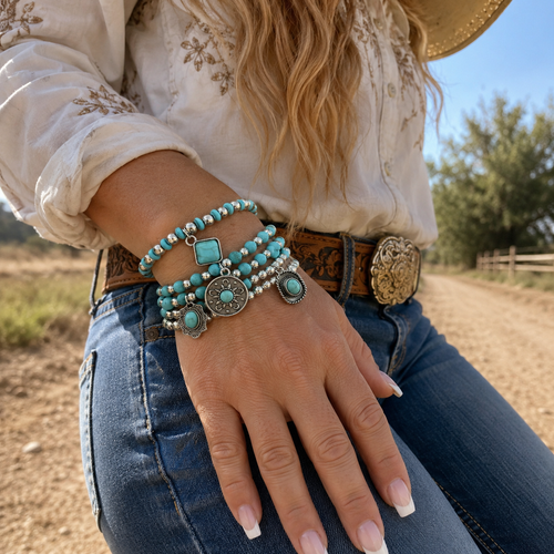 Silver and Fashion Turquoise Charm Bracelet Stack