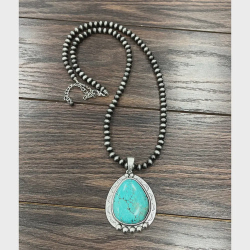 737024, Handmade 30" Navajo Turquoise Necklace