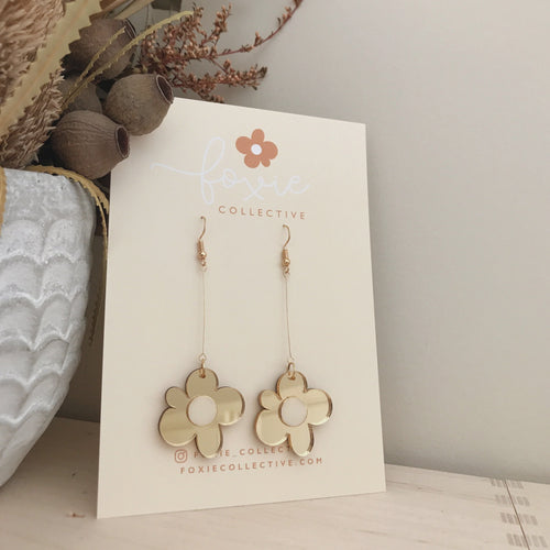 Moon Flower Dangle Earrings | Gold + Cream
