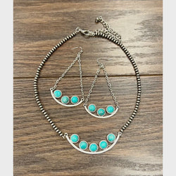 736321, Handmade 15" Navajo Turquoise Necklace Earrings Set
