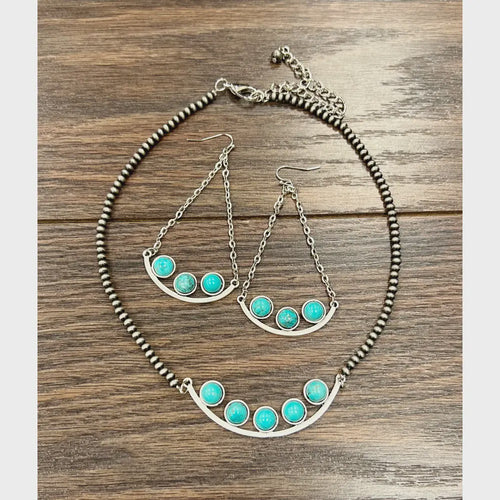 736321, Handmade 15" Navajo Turquoise Necklace Earrings Set