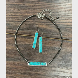 734520, Handmade Bar Turquoise Necklace Earrings Set