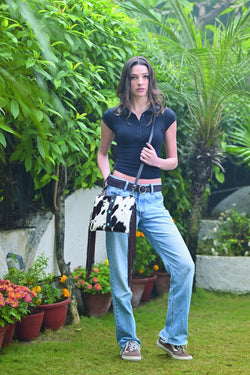 Cowhide Clutch Bag With Turquoise Stonework and Fringes – Mornington