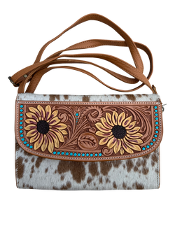 Cowhide Sunflower Tooling Leather Wallet Bag