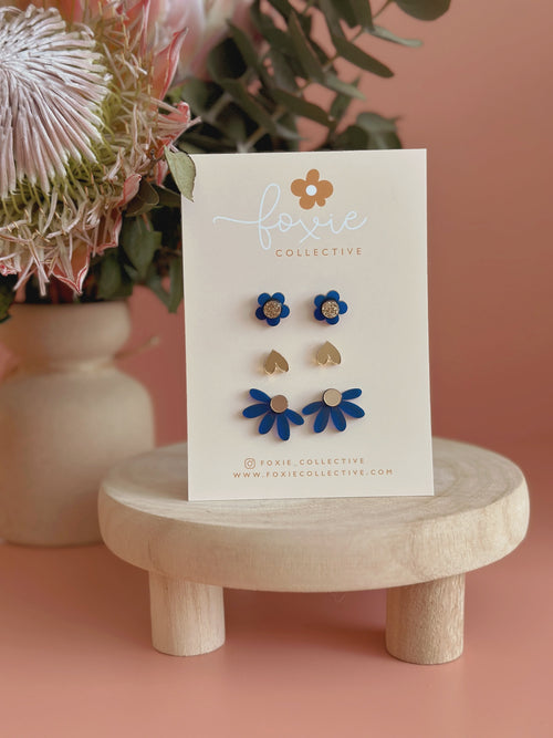 Stud Pack Trio | Frosted Sapphire + Gold