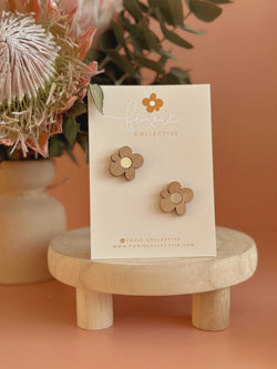 Moon Flower Midi Stud Earrings | Cherrywood + Gold