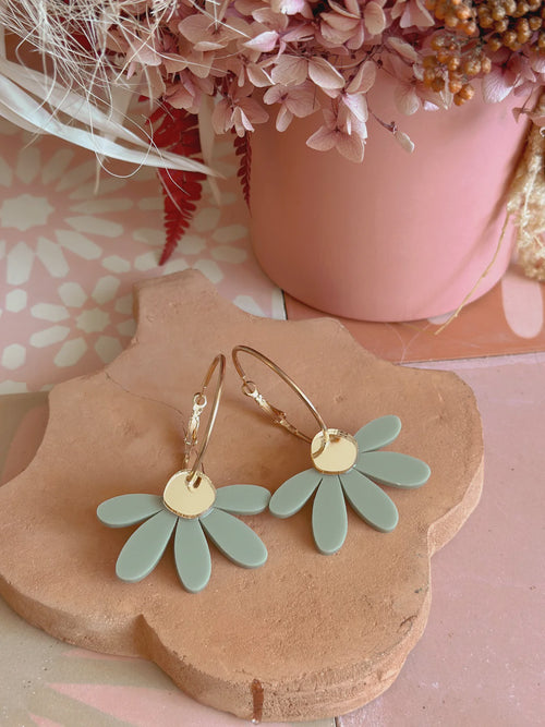 Jumbo Daisy Hoop Earrings | Sage + Gold