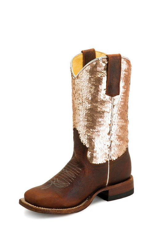 Macie Bean Kids’ Distressed Bison & Sparkle Magic Boot