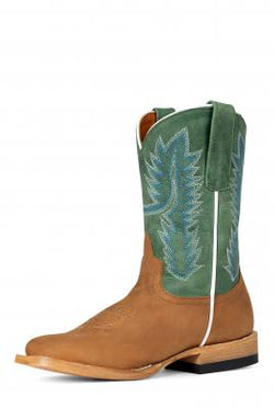 Horse Power Kids’ Tan & Green Pull Up Western Boot