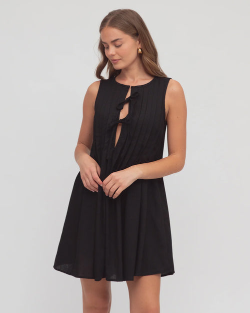 Tie Front Mini Dress - Black