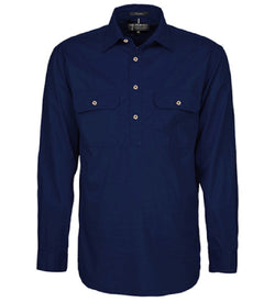 Mens Pilbara Closed Front L/S Shirt French Navy