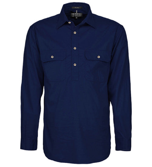 Mens Pilbara Closed Front L/S Shirt French Navy
