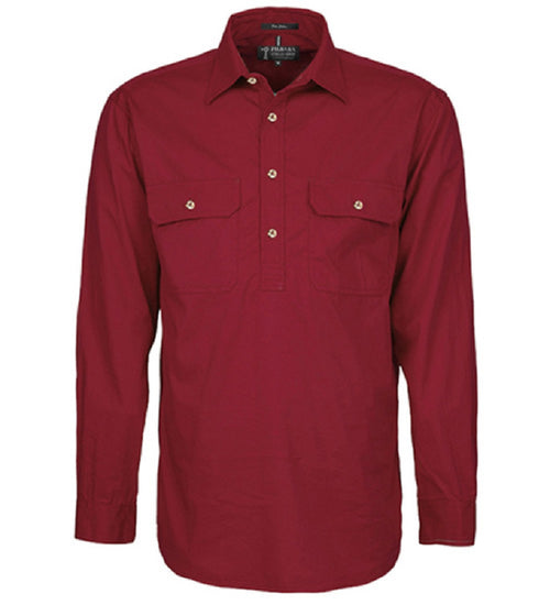 Mens Pilbara Closed Front Long Sleeve Shirt Ochre