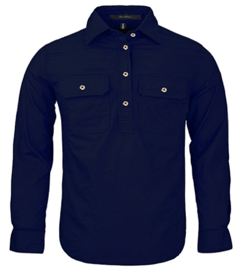 Kids Pilbara Closed Front Long Sleeve Shirt French Navy