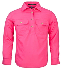 Kids Pilbara Closed Front Long Sleeve Shirt Hot Pink