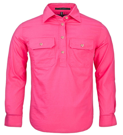 Kids Pilbara Closed Front Long Sleeve Shirt Hot Pink