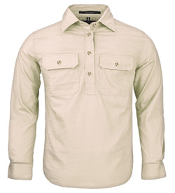 Kids Pilbara Closed Front Long Sleeve Shirt Stone