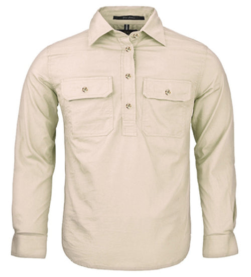 Kids Pilbara Closed Front Long Sleeve Shirt Stone