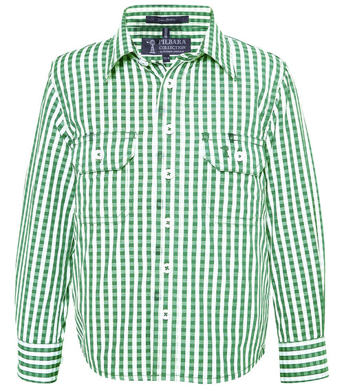 Pilbara Children's Long Sleeve Shirt Emerald-White Check
