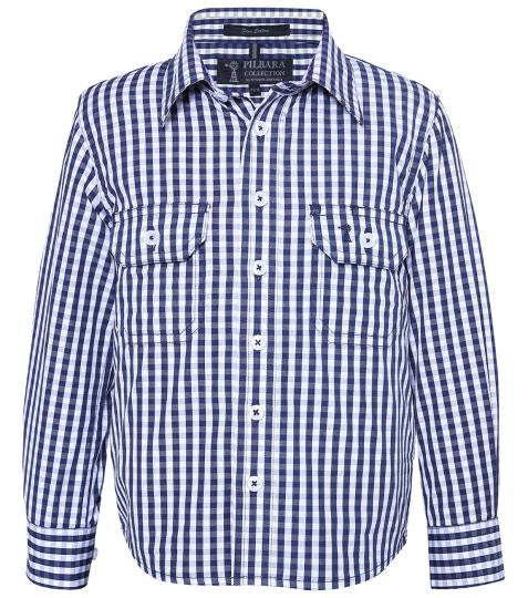 Pilbara Children's Long Sleeve Shirt Navy-White Check