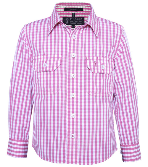 Pilbara Children's Long Sleeve Shirt Pink-White-Check