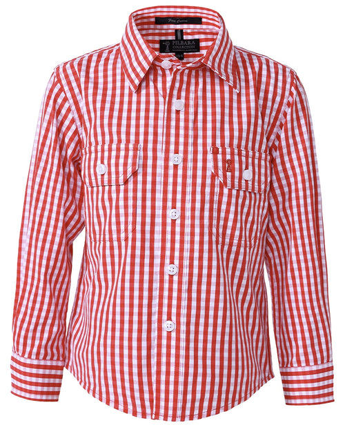 Pilbara Children's Long Sleeve Shirt Red-White Check