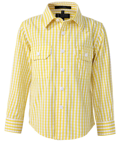 Pilbara Children's Long Sleeve Shirt Yellow-White-Check