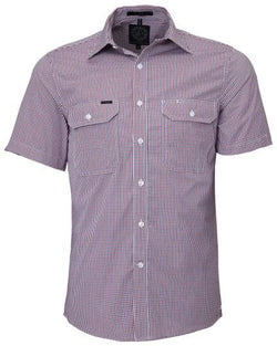 Pilbara Men's S/S Shirt, Double Pockets Red-Navy-White