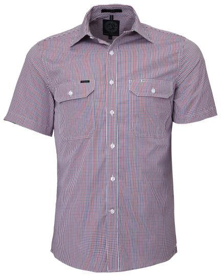 Pilbara Men's S/S Shirt, Double Pockets Red-Navy-White
