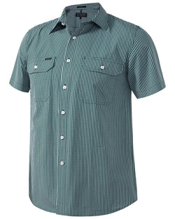 Pilbara Men's S/S Shirt, Double Pockets Green-White-Check