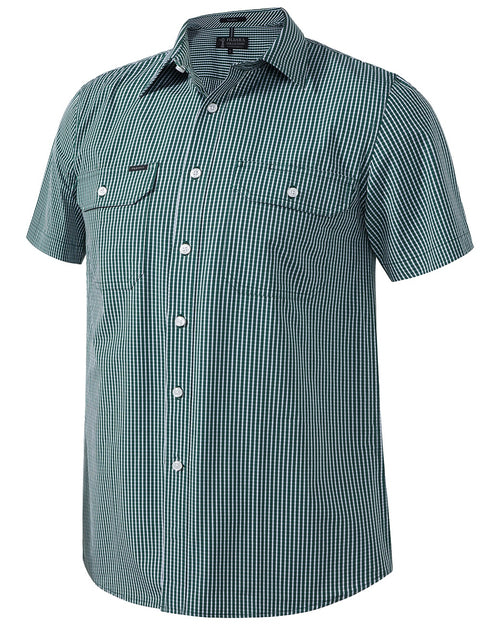 Pilbara Men's S/S Shirt, Double Pockets Green-White-Check