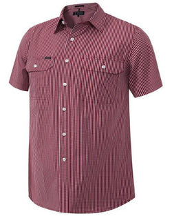 Pilbara Men's S/S Shirt, Double Pockets Red-White-Check