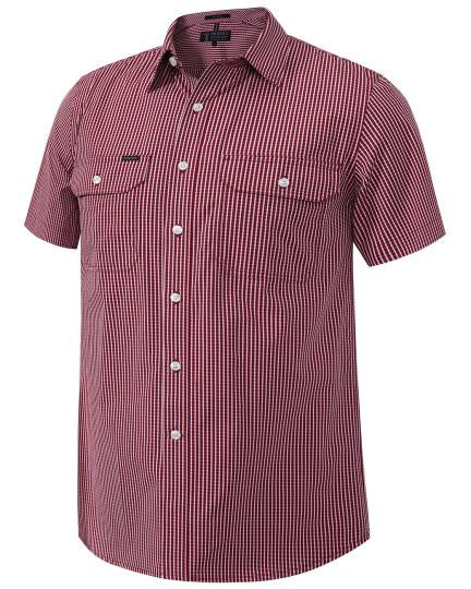 Pilbara Men's S/S Shirt, Double Pockets Red-White-Check