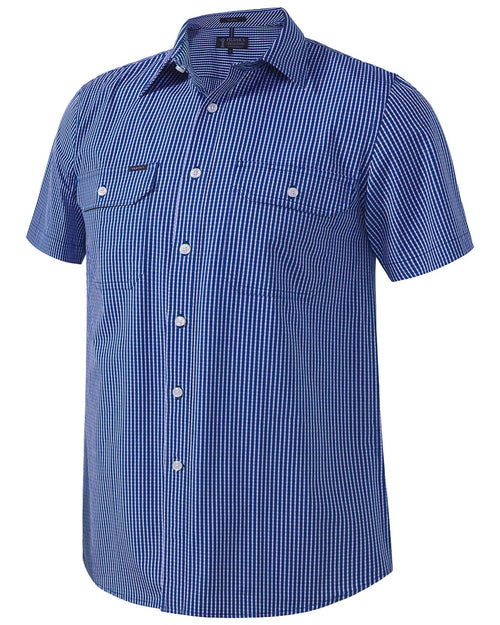 Pilbara Men's S/S Shirt, Double Pockets Royal-White-Check