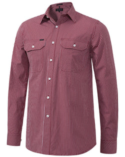 Pilbara Men's Long Sleeve Shirt - Double Pockets Red Check