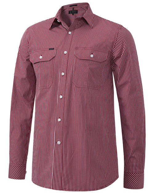 Pilbara Men's Long Sleeve Shirt - Double Pockets Red Check