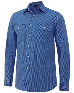 Pilbara Men's Long Sleeve Shirt - Double Pockets Blue Check