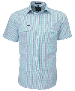 Pilbara Men's Short Sleeve shirt, Double Pockets Emerald-Navy-White