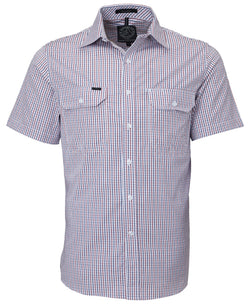 Pilbara Men's Short Sleeve shirt, Double Pockets Red-Navy-White