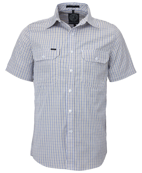 Pilbara Men's Short Sleeve shirt, Double Pockets Safari-Navy-White