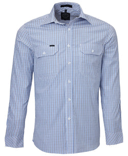 Pilbara Men's L/S shirt, Double Pockets Blue-Navy-White