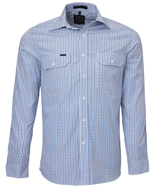Pilbara Men's L/S shirt, Double Pockets Blue-Navy-White