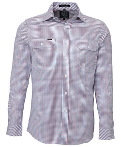 Pilbara Men's L/S shirt, Double Pockets Red-Navy-Blue