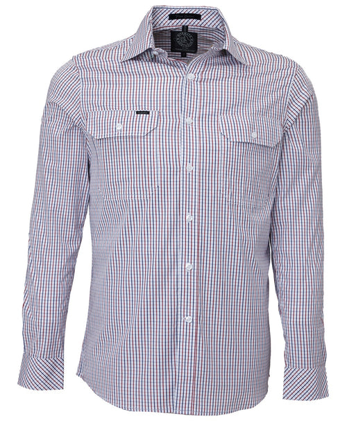 Pilbara Men's L/S shirt, Double Pockets Red-Navy-Blue
