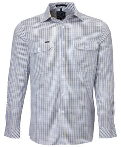 Pilbara Men's L/S shirt, Double Pockets, Safari-Navy-White