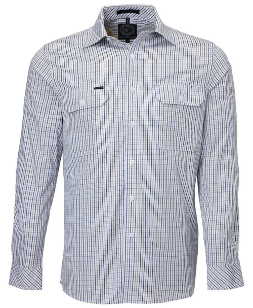 Pilbara Men's L/S shirt, Double Pockets, Safari-Navy-White
