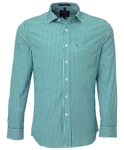 Pilbara Men's Long Sleeve Shirt, Single Pocket Emerald-White-Stripe